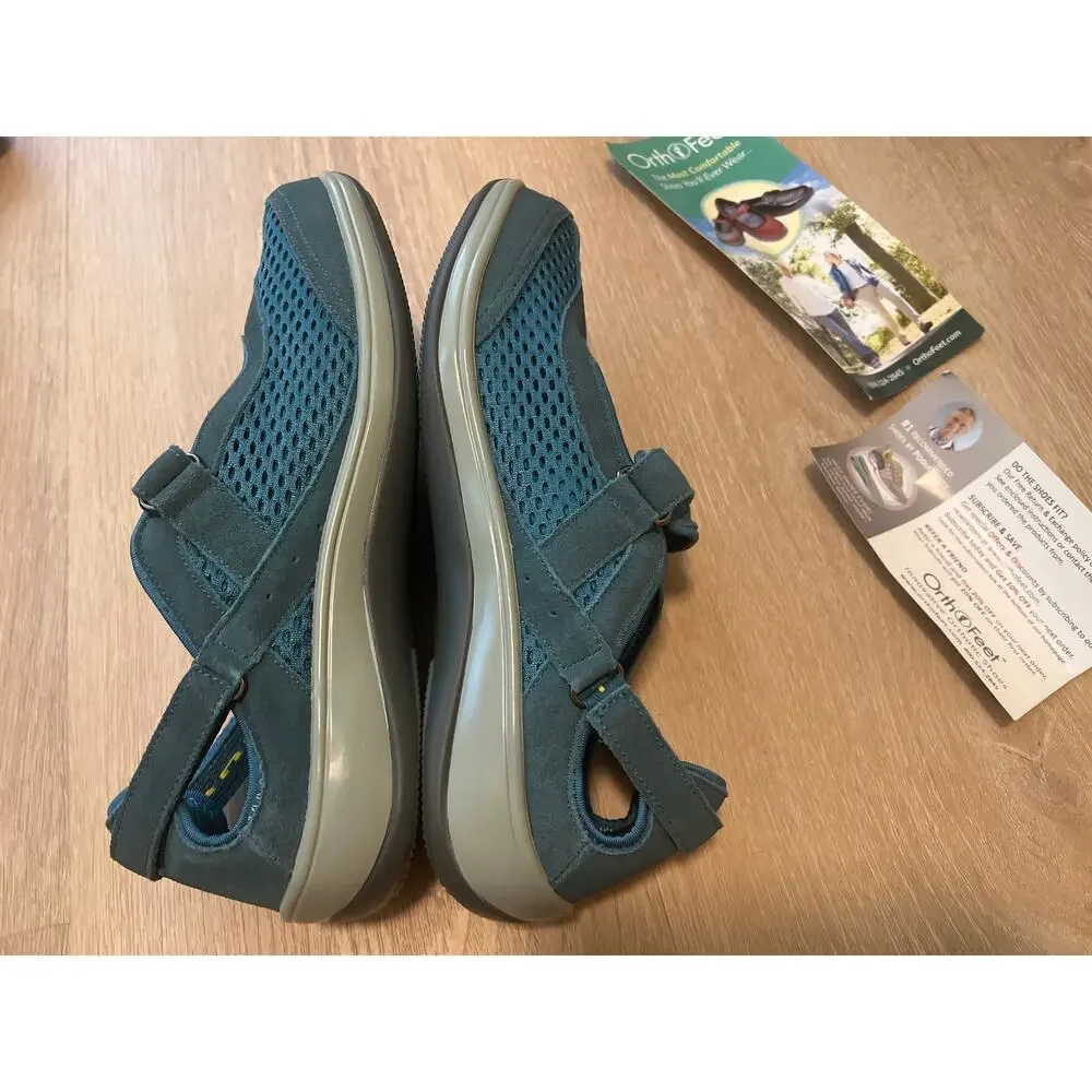 Orthofeet Womens Sanibel 898 Teal Blue Suede Mary Jane Comfort Shoe Size 11 - Picture 6 of 6